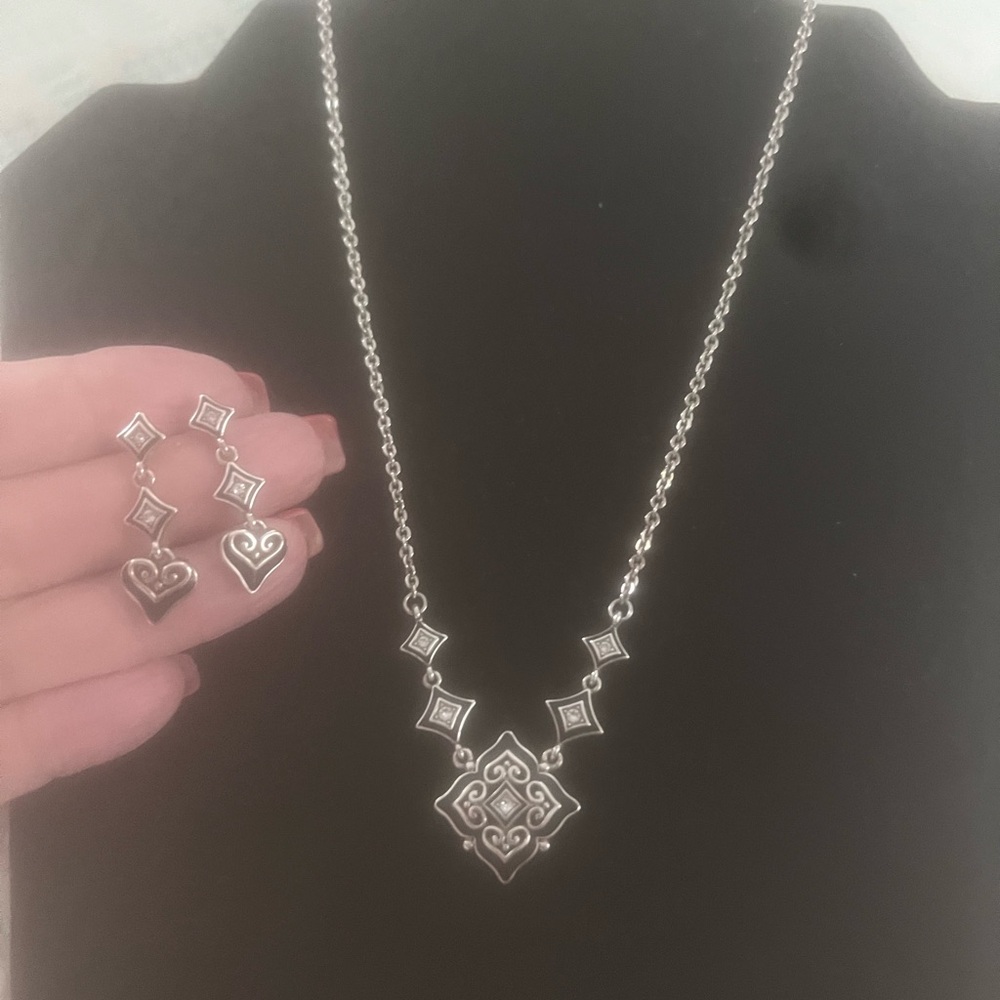 Brighton silver and black necklace and earring set - reversible necklace.